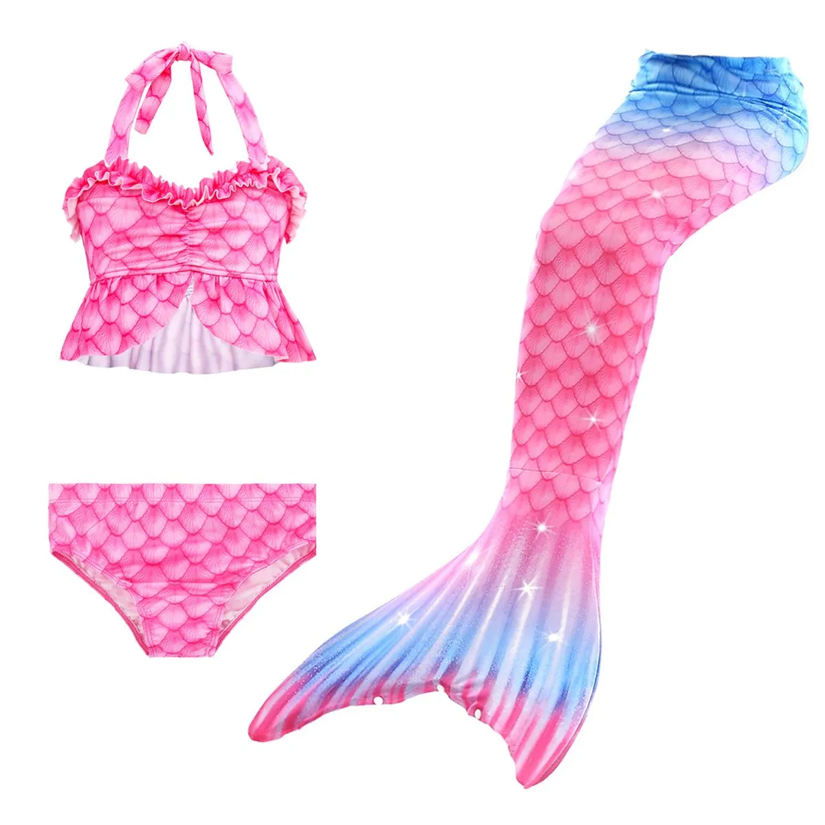 Iconix 3 Piece Kids Hot Pink and Blue Mermaid Bikini |GB21
