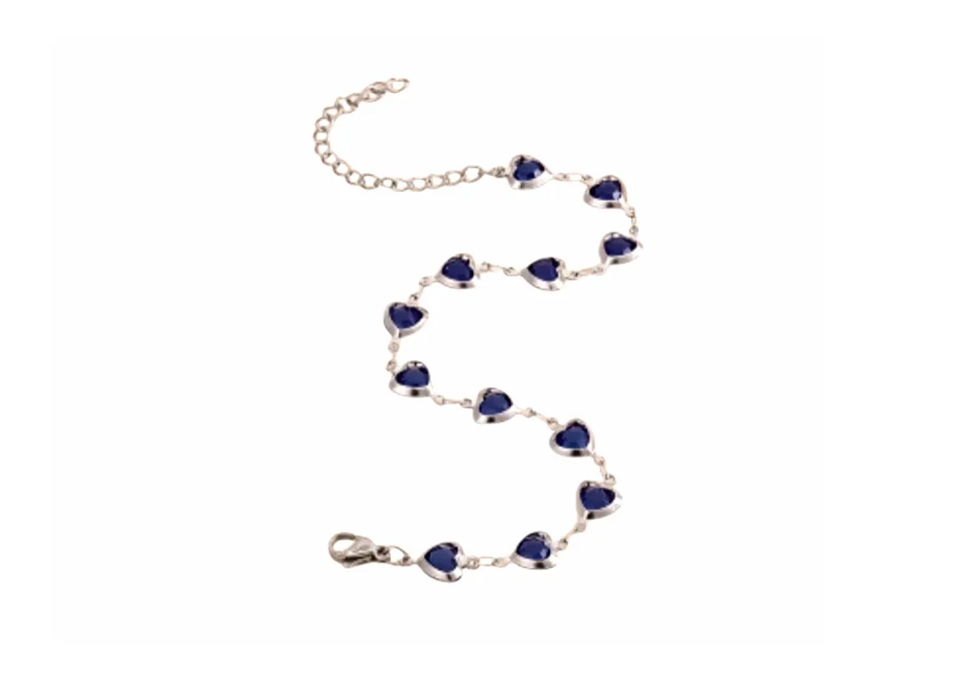 Stylish Colorful Heart-shaped Glass Bracelet -Stainless Steel Chain - Blue