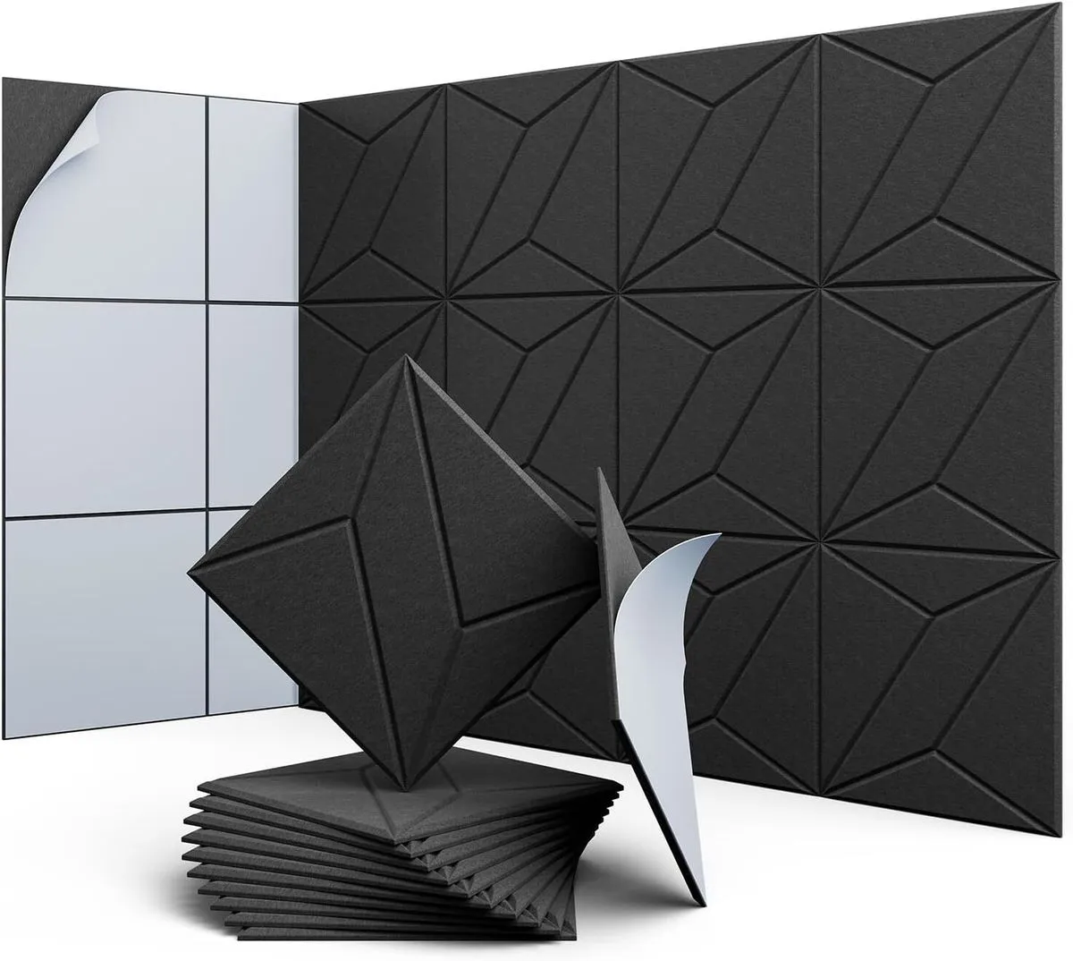 12 Pack Black Acoustic Panels for Wall Sound Absorbing, Self-Adhesive