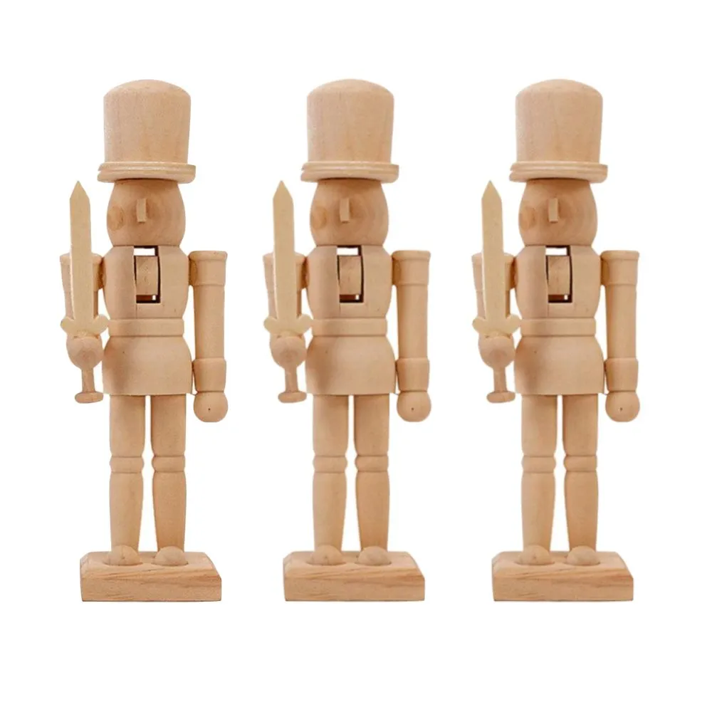 Art & Craft DIY Unfinished Wooden Nutcracker Toy Figures Set of 3 (12cm)