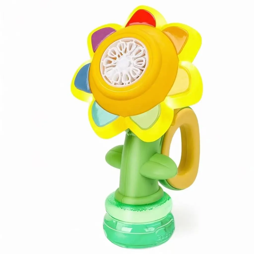 Rechargeable Flower Bubble Guns for Kids LED Lights Blower Blaster Toys - Yellow