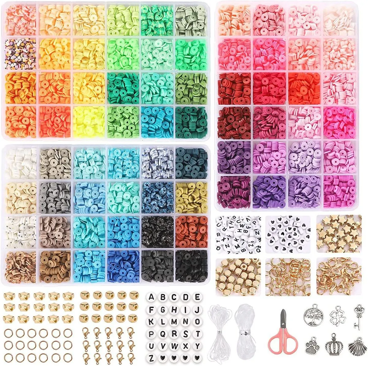 Clay Beads & Jewelry Making Kit,144 Colors DIY Flat Preppy Beads Set