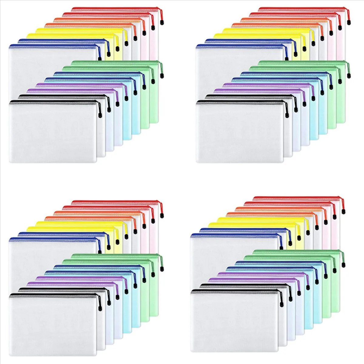 16Pcs Mesh Zipper Pouch Document Bag A4 Size For Office Supplies