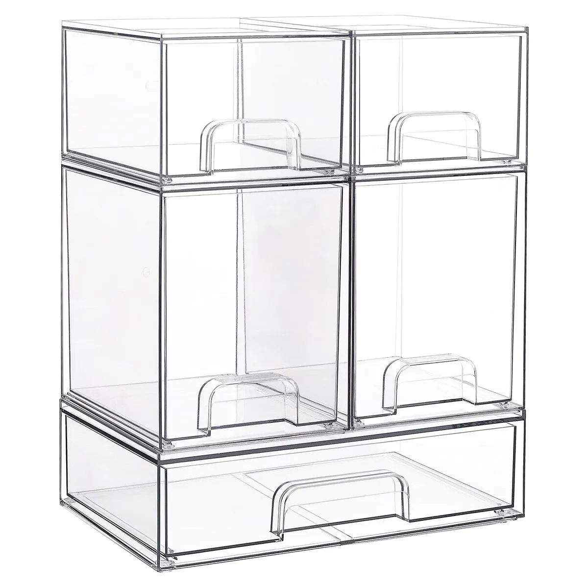 5 Pack Clear Storage Drawer Bins Stackable Organizers,Desktop Makeup Box