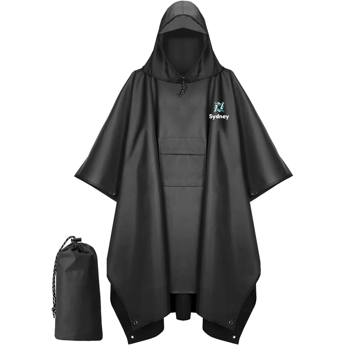 Sydney Raincoat Waterproof Rain Coat Adult Rain Wear with Pocket & Hood - Black