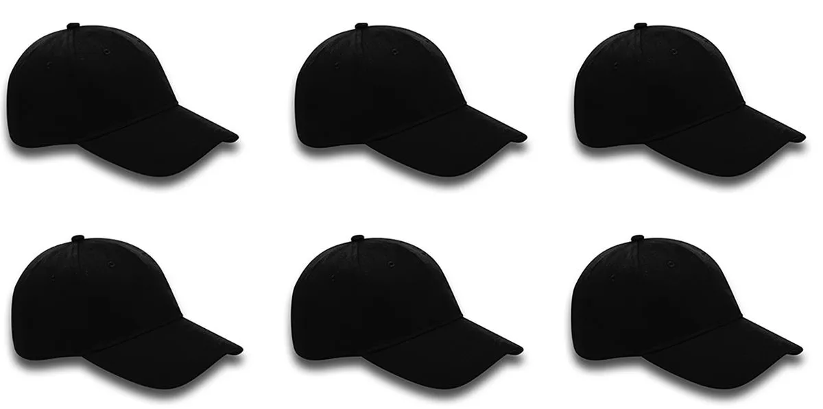 Classic 6 Panel Cap - 6 Pack - Black