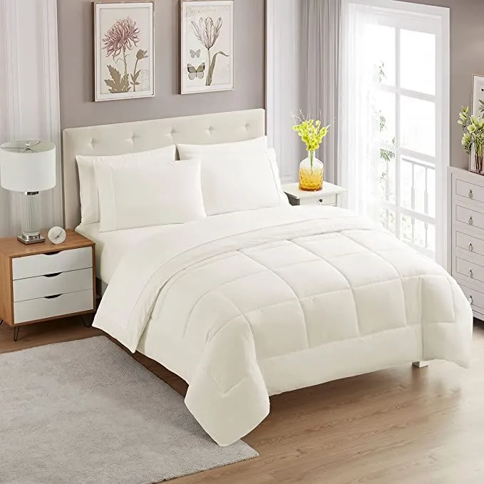 5 Piece Plain Comforter Set - White - King