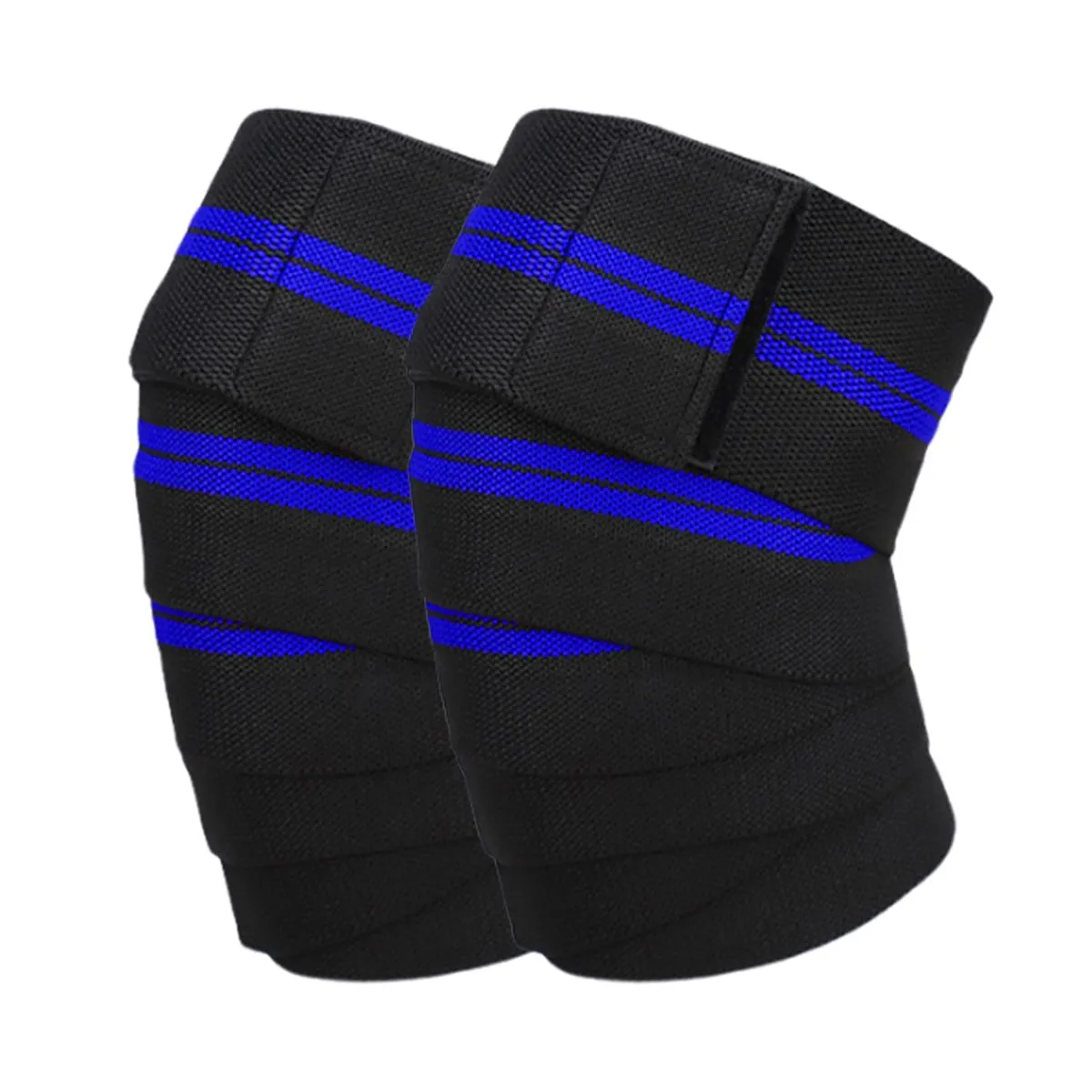 2Pcs Knee Wraps for Weightlifting Adjustable Elastic Knee Brace Straps Gym - Black Blue Stripes