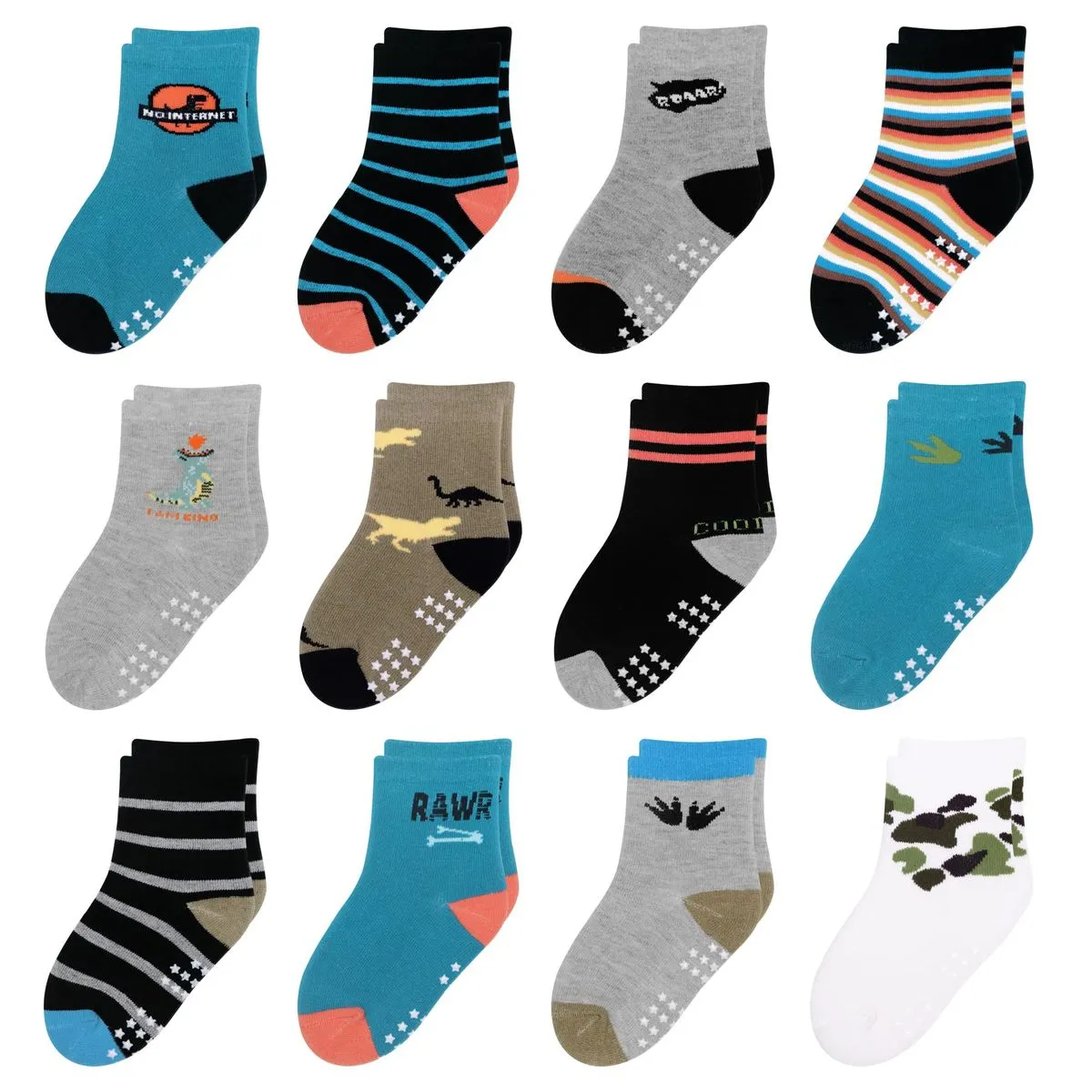 Non-Slip Cotton Socks for Toddler Boys, Ages 1-3, Grip Bottom