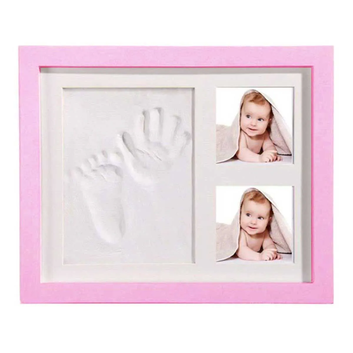 Newborn Baby Handprint And Footprint 3 Parts Photo Frame Decor - Pink