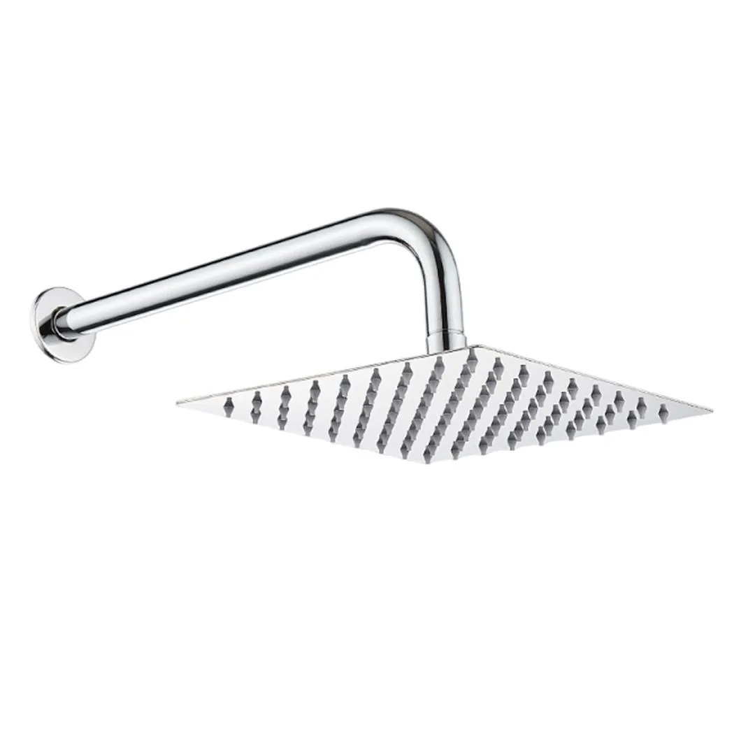 Square Rain Shower Head with Arm Set Stainless Steel Silicone Jets 20cm