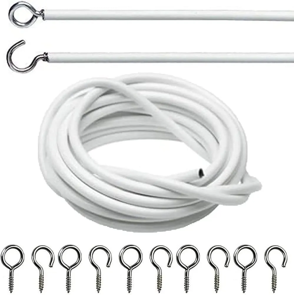 Net Curtain Wire And Hooks Set 4m Curtain Wire Kit With 6 Eyes 6 Hooks