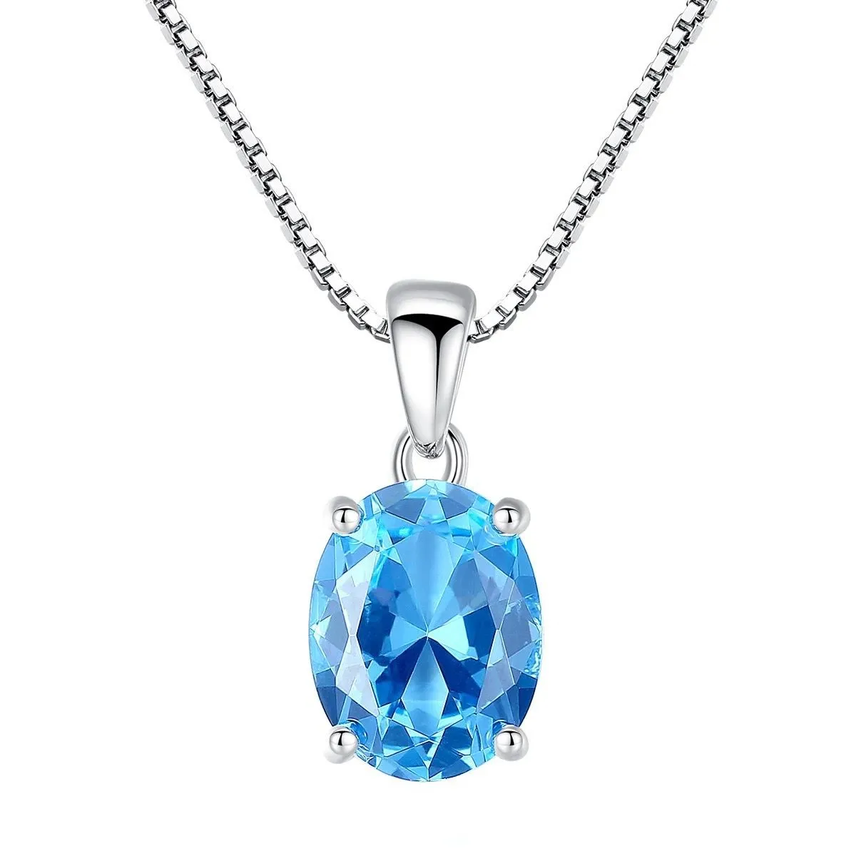 Blue Topaz Solitaire Sterling Silver Pendant Necklace for Women