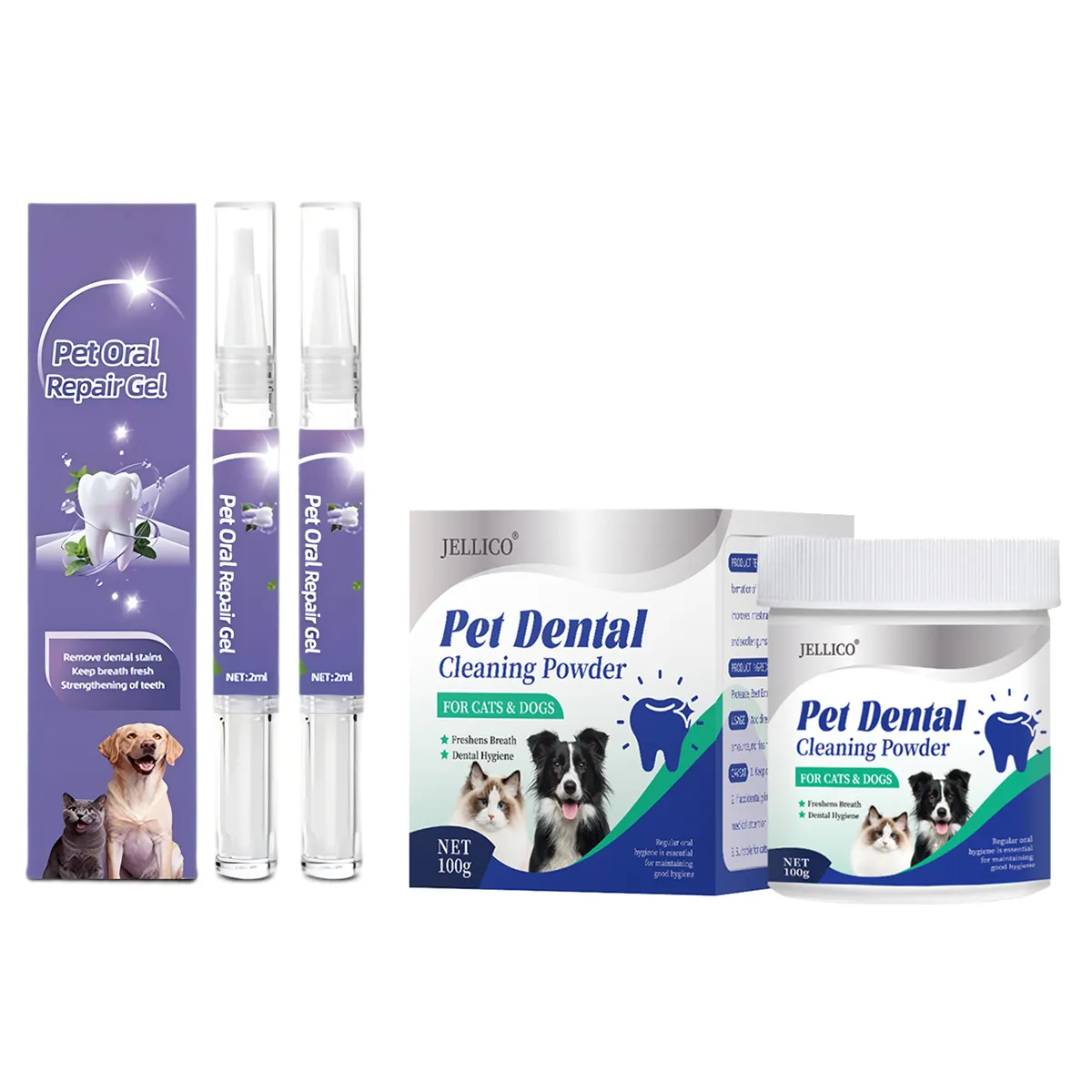 Pet Dental Care Set Dental Oral Hygiene Powder & Repair Gel for Dogs & Cats