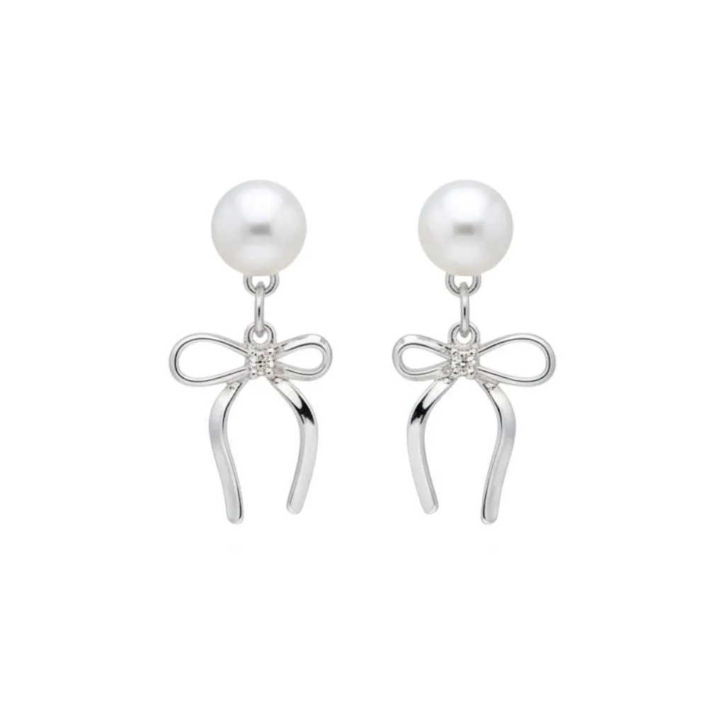 Dainty Coquette Front-Back 2-in-1 Ribbon Ear Jackets - Silver