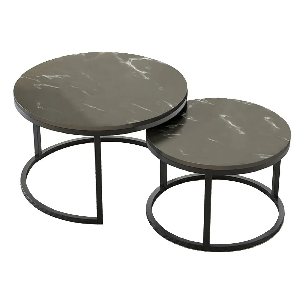 Aiyato Nesting Coffee Table Set 2 Round End Table Stacking Side Tables - Black