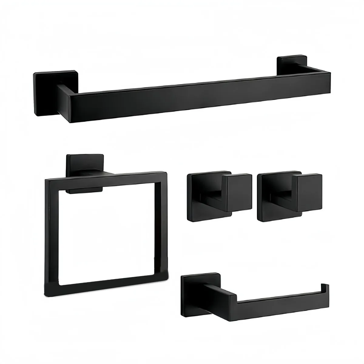 5Pcs Stainless Steel Set Bathroom Hardware Accessories Set Square Bath Set - Black
