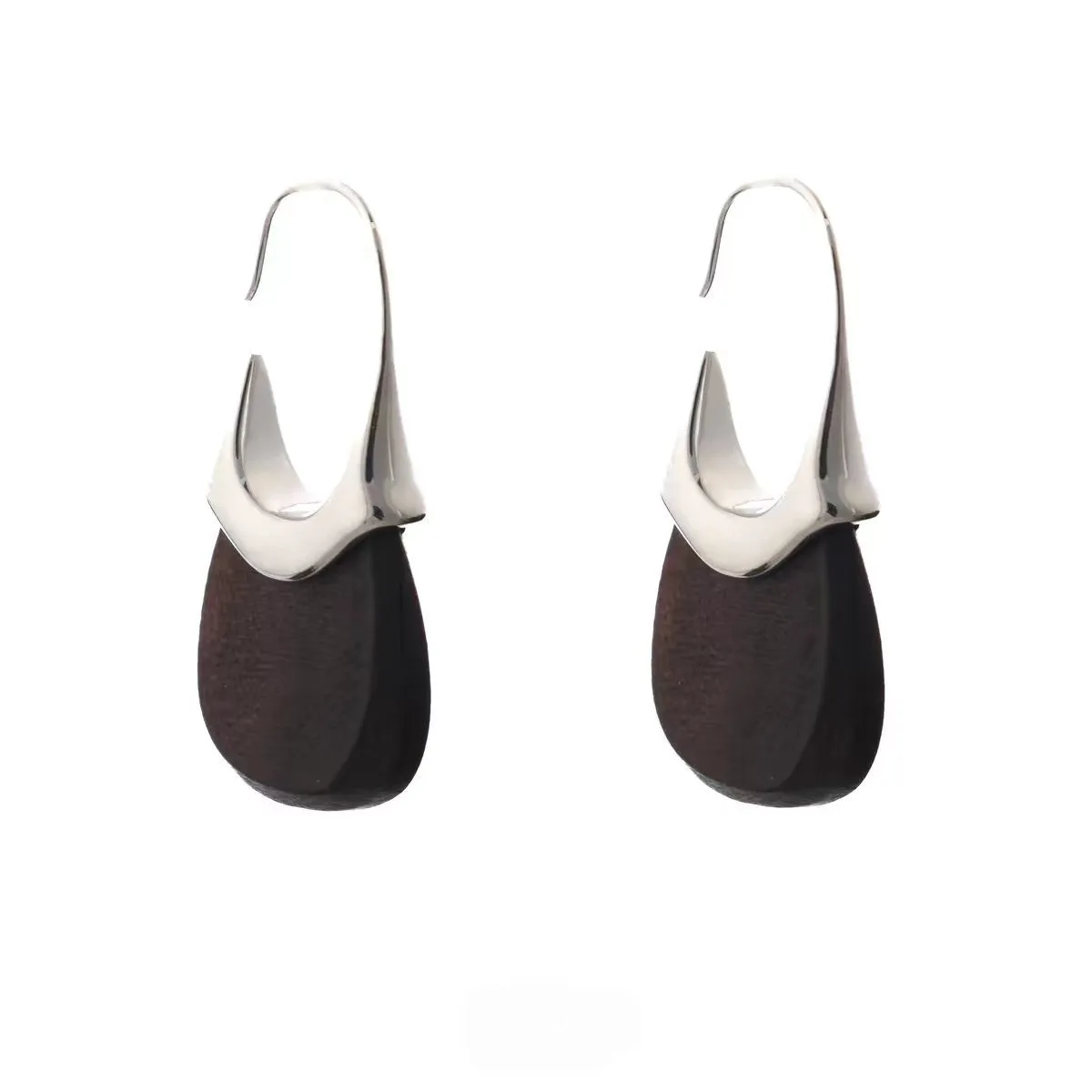 Vintage Contrast Color Wooden Drop Earrings - Brown and Burgundy Minimalist - Brown