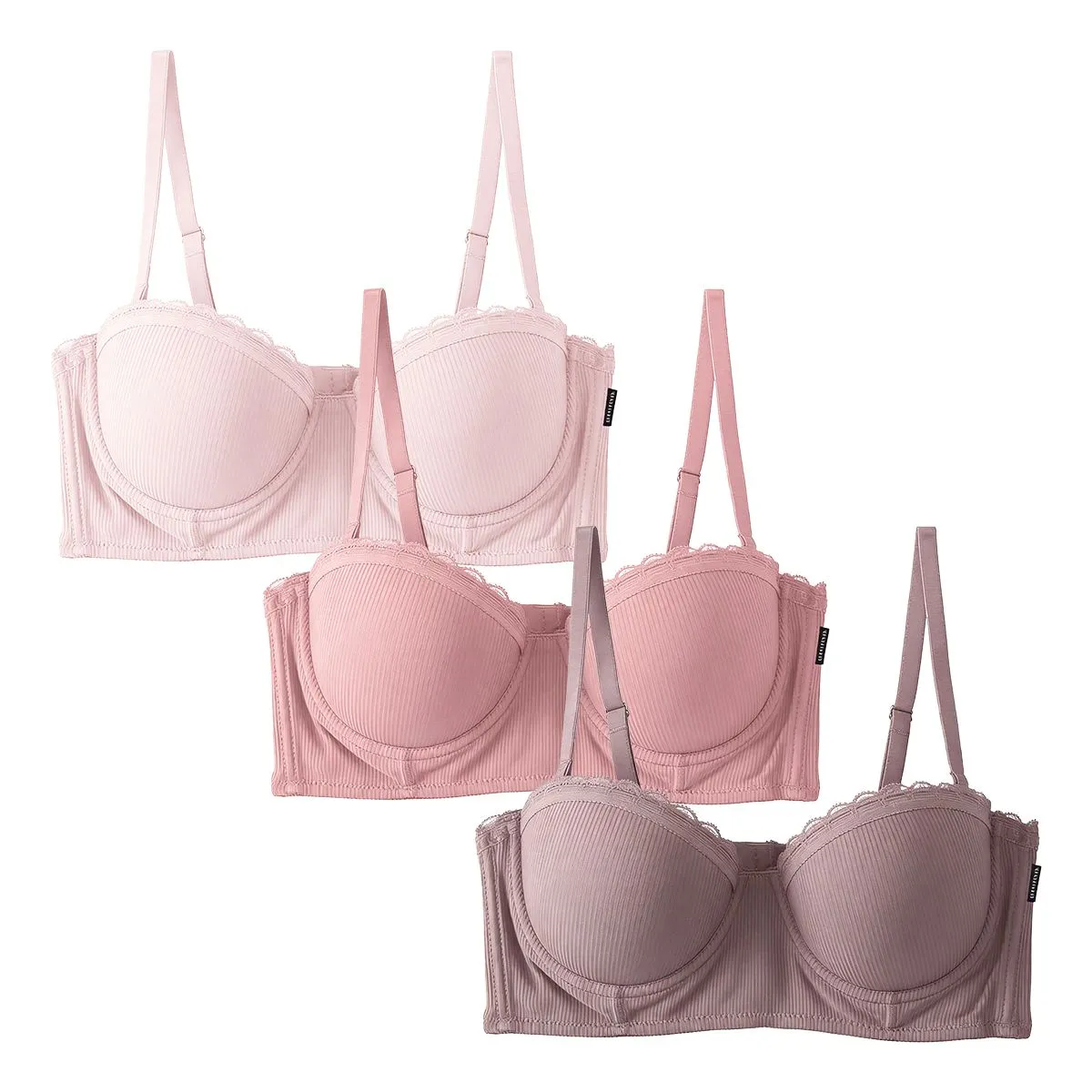 3-Pack Luxury Smooth Push-Up Bras - Underwire Support, Seamless Comfortable