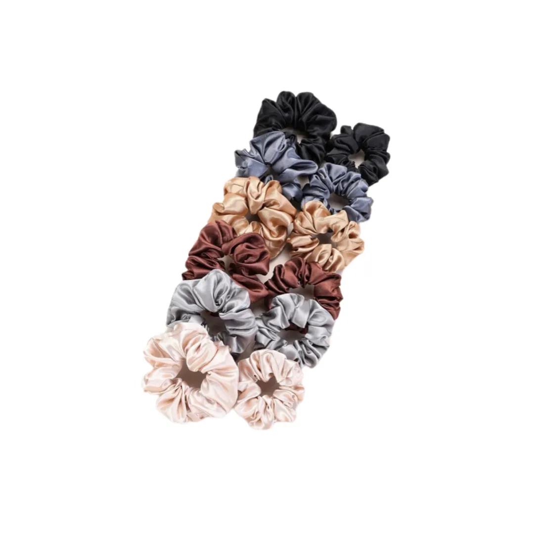 12 Piece Satin Scrunchies - Brown