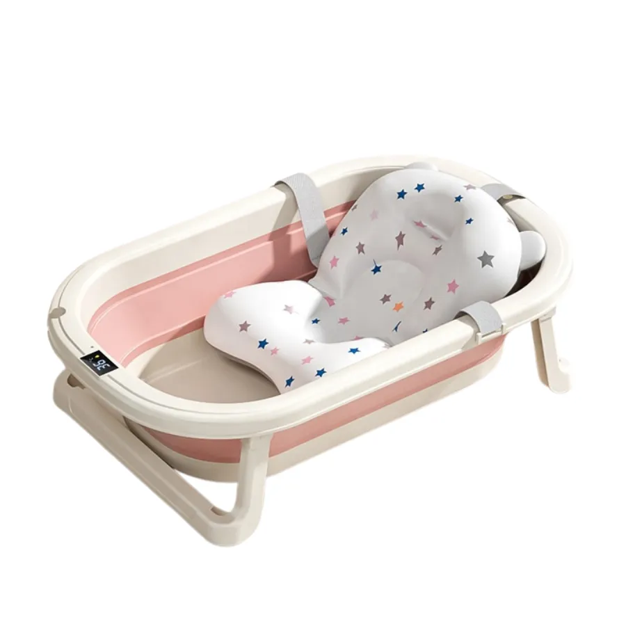 Collapsible Bath Tub for Babies and Toddlers with Bath Cushion - Pink
