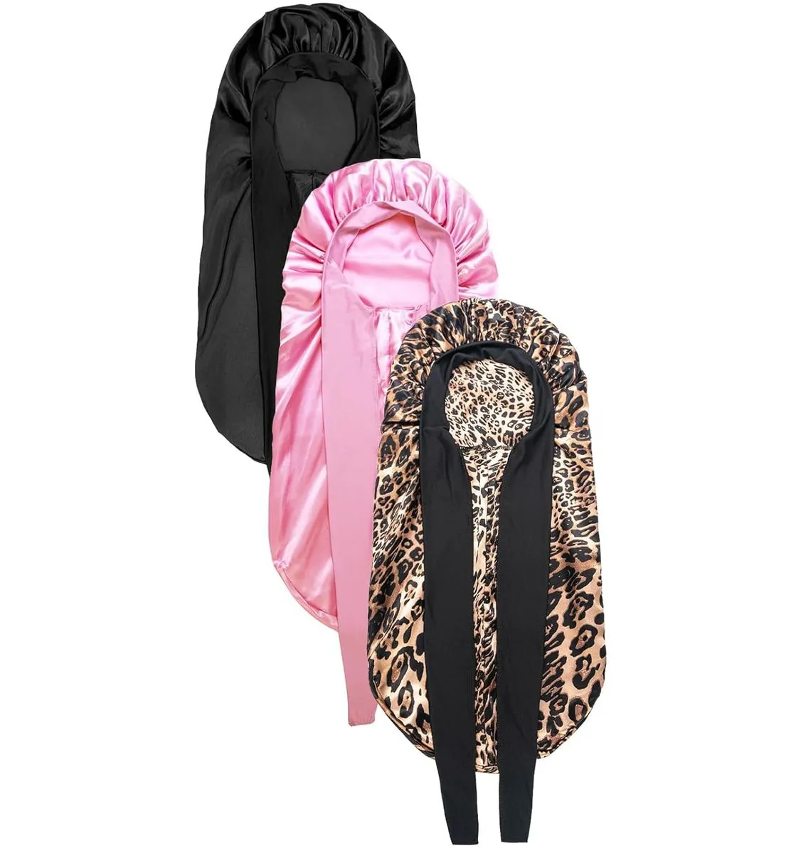 3 Piece Large Long Satin Braid Bonnets