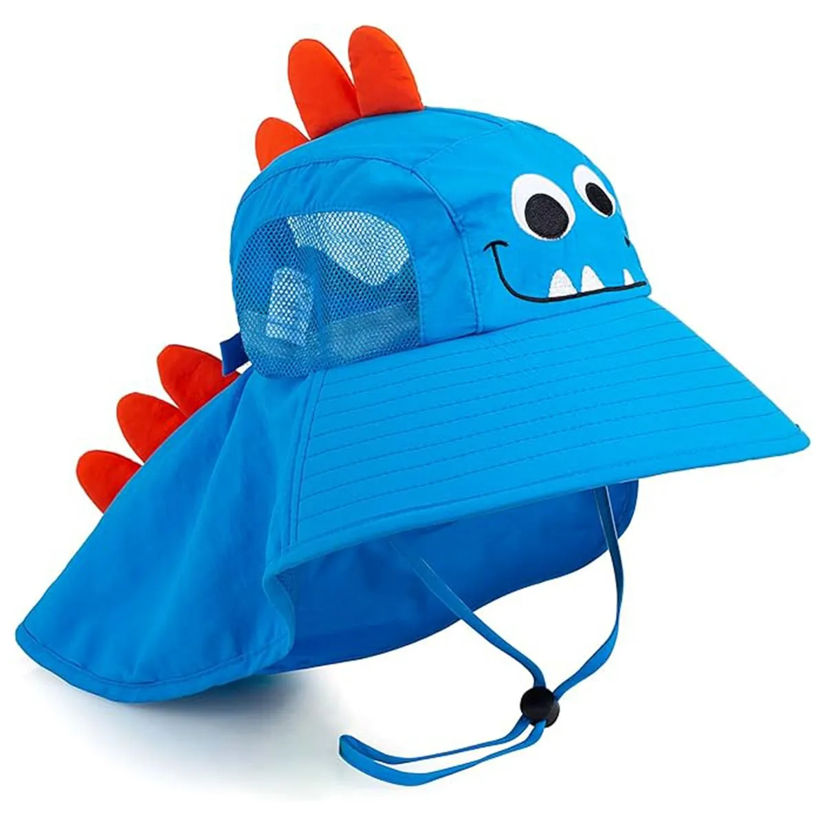 Children Sunscreen Hat,Cute Cartoon Kids Bucket Hat,Big Brim Baby Sun Hat - Blue-Little Dinosaur