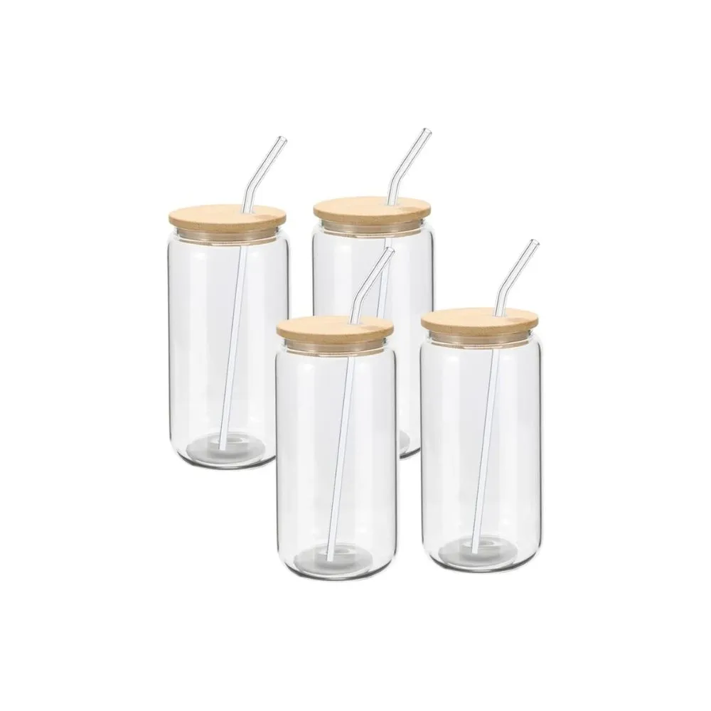 Bar Visor - 4 Pack Beer Can Shape Glass with Bamboo Lids - 473ml