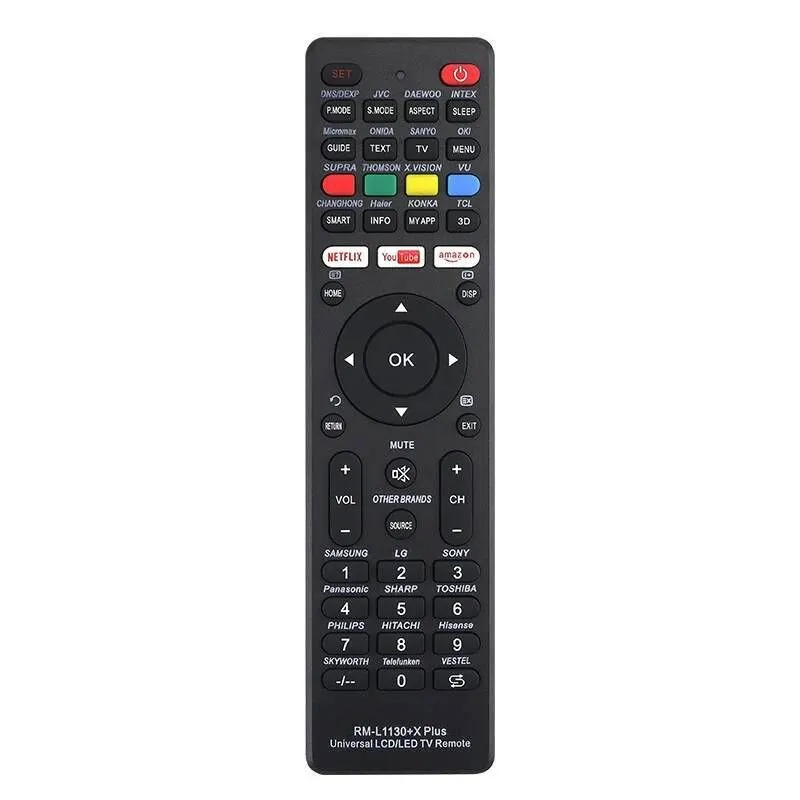 Universal TV Remote Control RM-L1130+X for Various Television Brands - Black