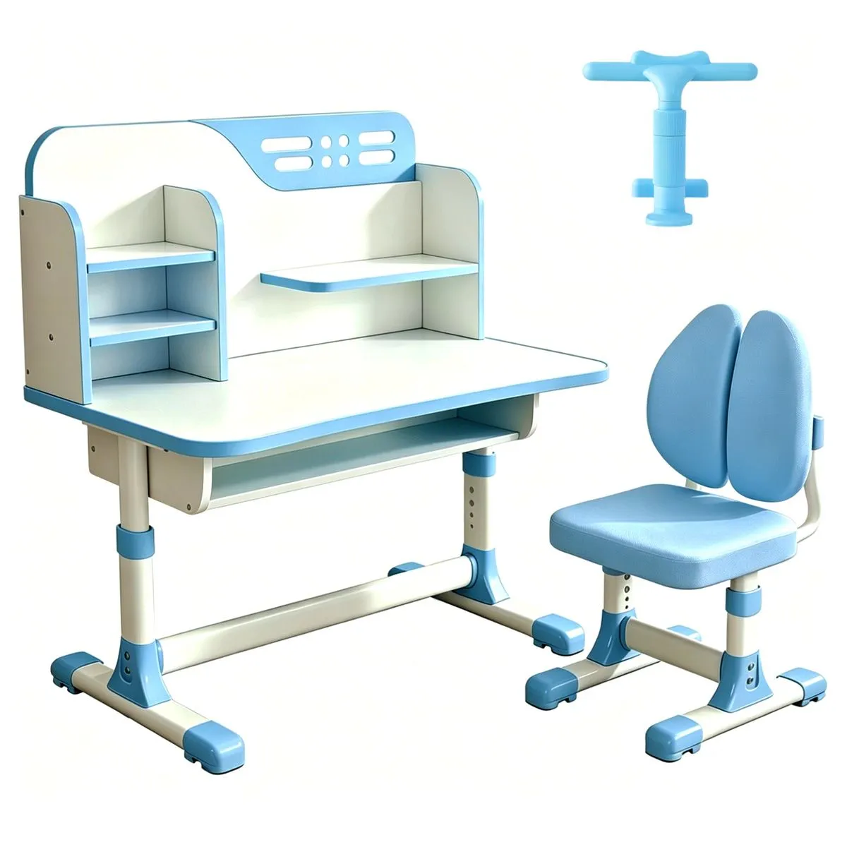 80x50cm Large Desktop Kids Adjustable Desk & Chair Set with Posture Support - Blue