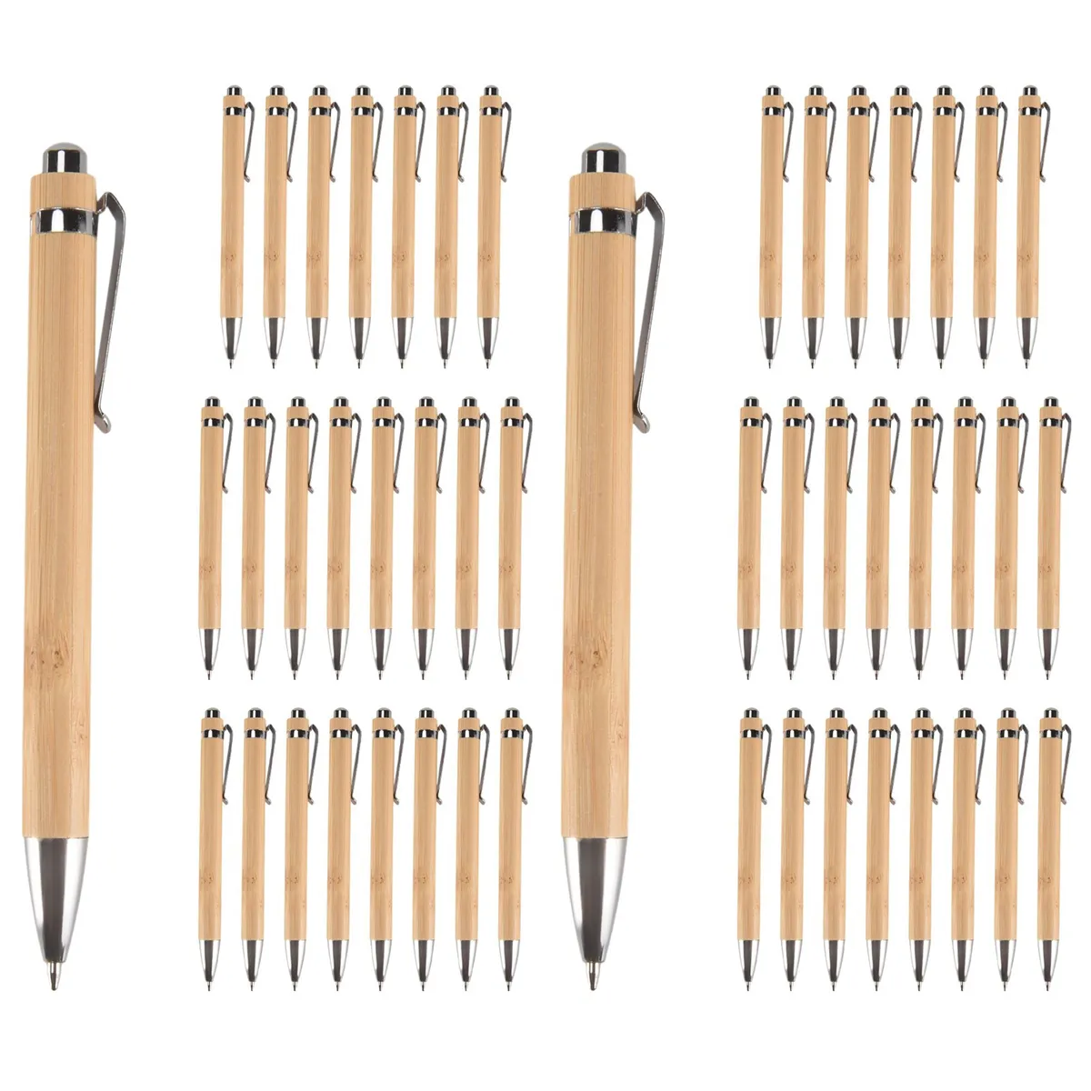 24 Pieces Bamboo Retractable Ballpoint Pen Black Ink 1 Mm Office Pens