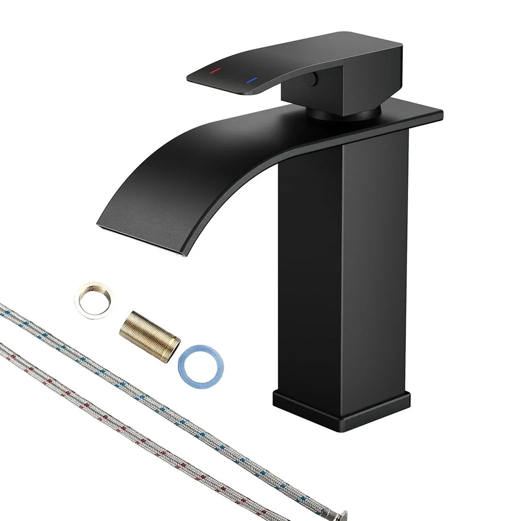 Square Bathroom Basin Waterfall Faucet Taps Mixer With Two 60cm Hose