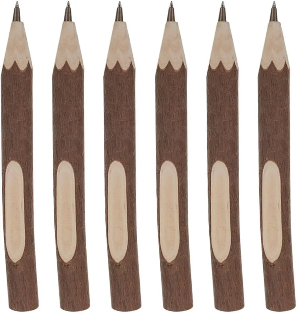 6pcs Wooden Tree Bark Pencils 13cm Natural Branch Short round Pencils