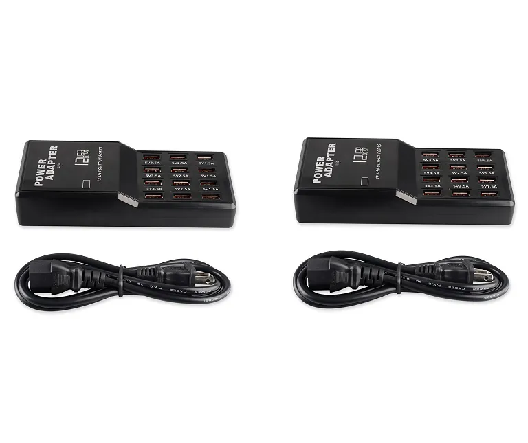2 Pack-60W 12-port 12A Fast Charging USB Power Adapter for Mobile Phones