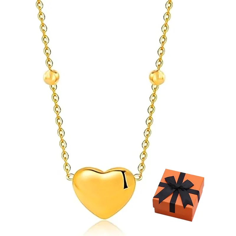 Heart Necklace Bracelet Set for Women Dainty Trendy - Gold