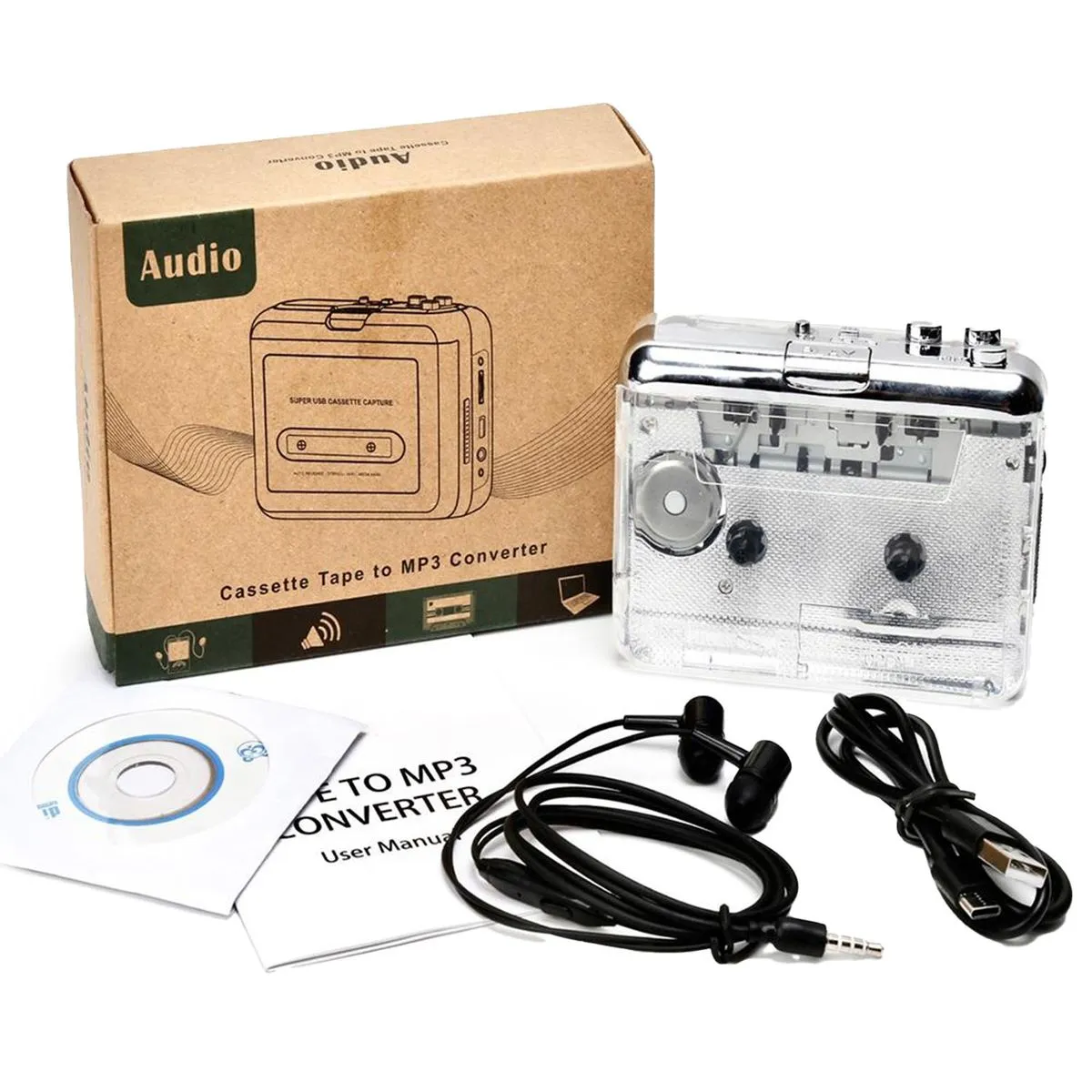 BasicX Portable Cassette to MP3 Converter with Type-C & Headphones