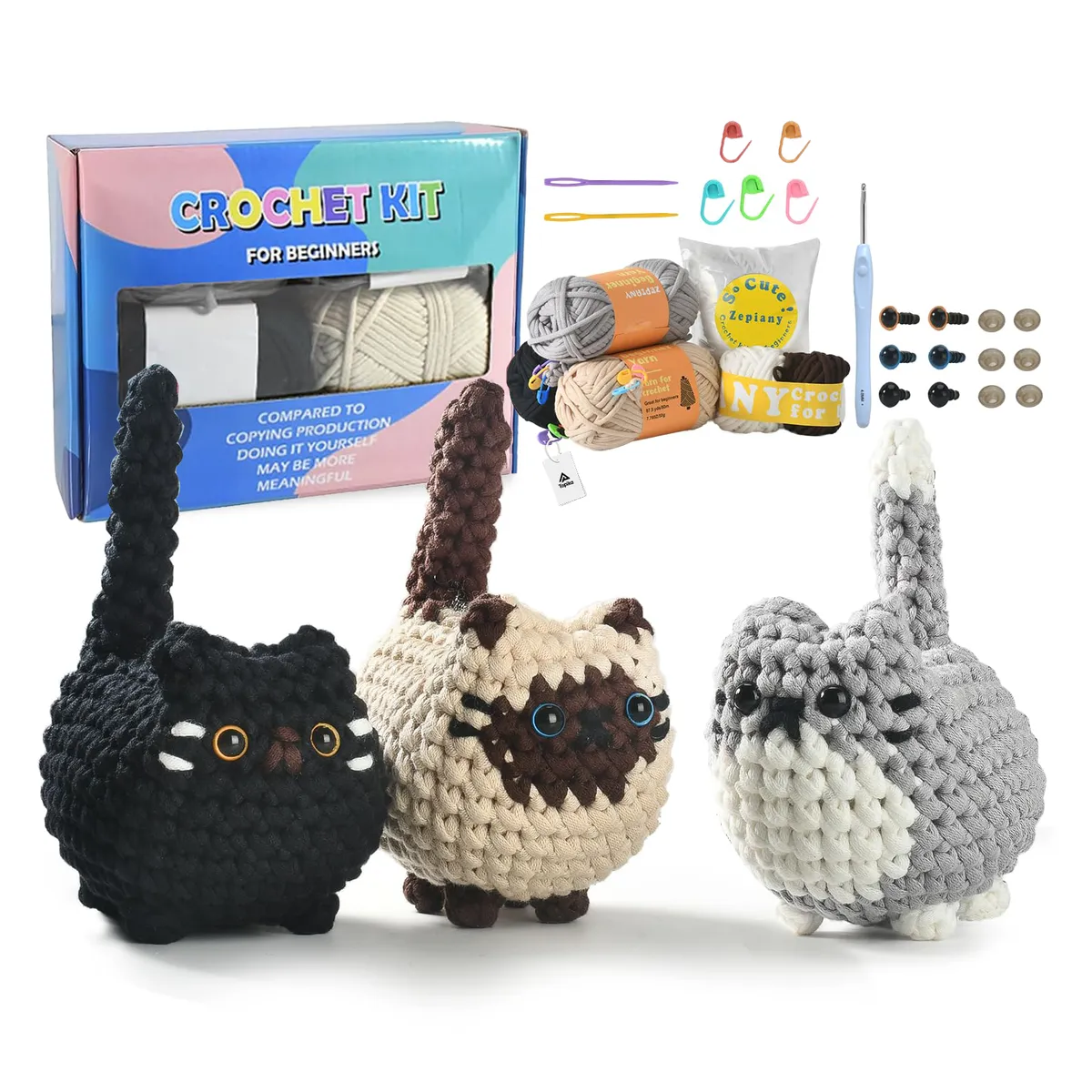 Topika - Chrochet Kit Cat Crochet Set For Beginners, DIY Amigurumi Craft