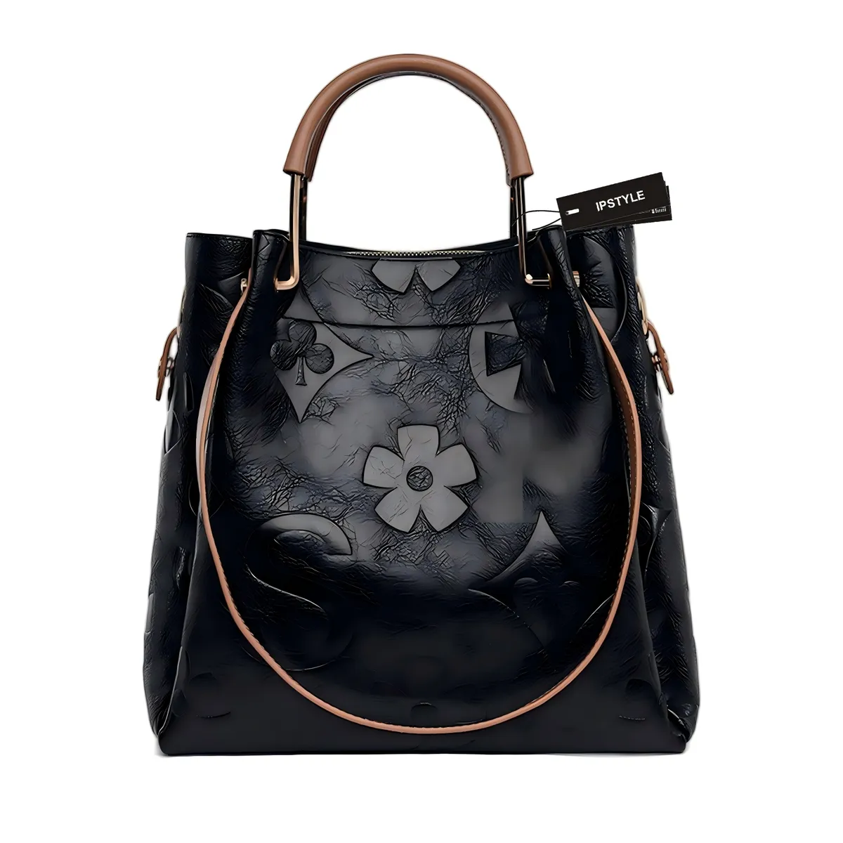 IPSTYLE Women Handbags Large Shoulder Bag Embossed Leather HandbagTophandle - Black