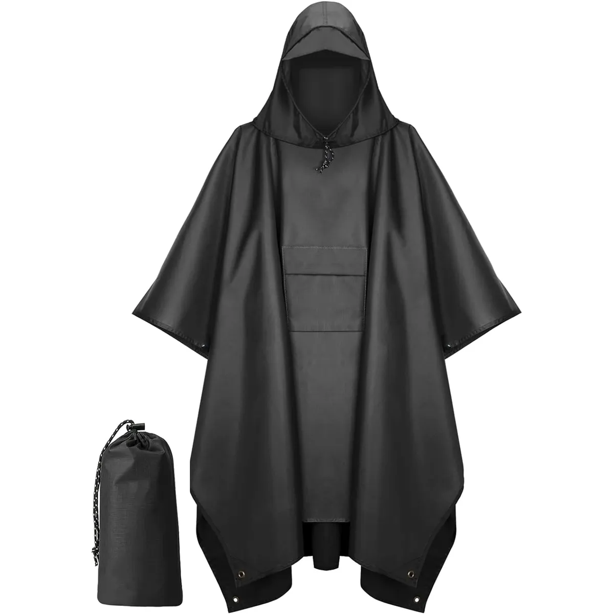 Raincoat Waterproof Hooded Rain Coat Unisex Adult Rain Wear With Pocket - Black