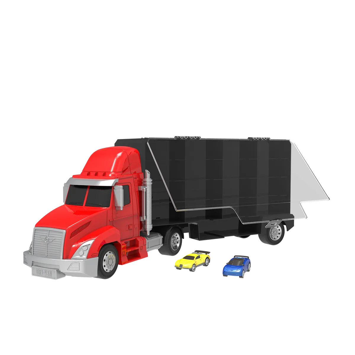 DRIVEN by Battat Turbo Transport - Pull-Back Cab Carrier Truck with 2 Cars