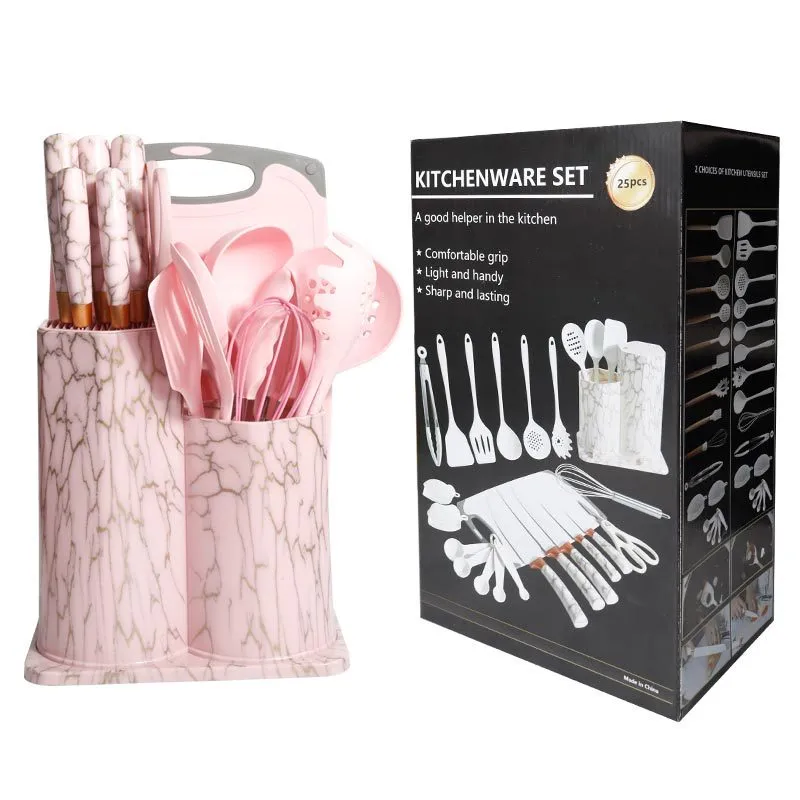 MUSKETEERS 25 Piece Silicone Kitchen Utensil Set Kitchenware Set - Pink