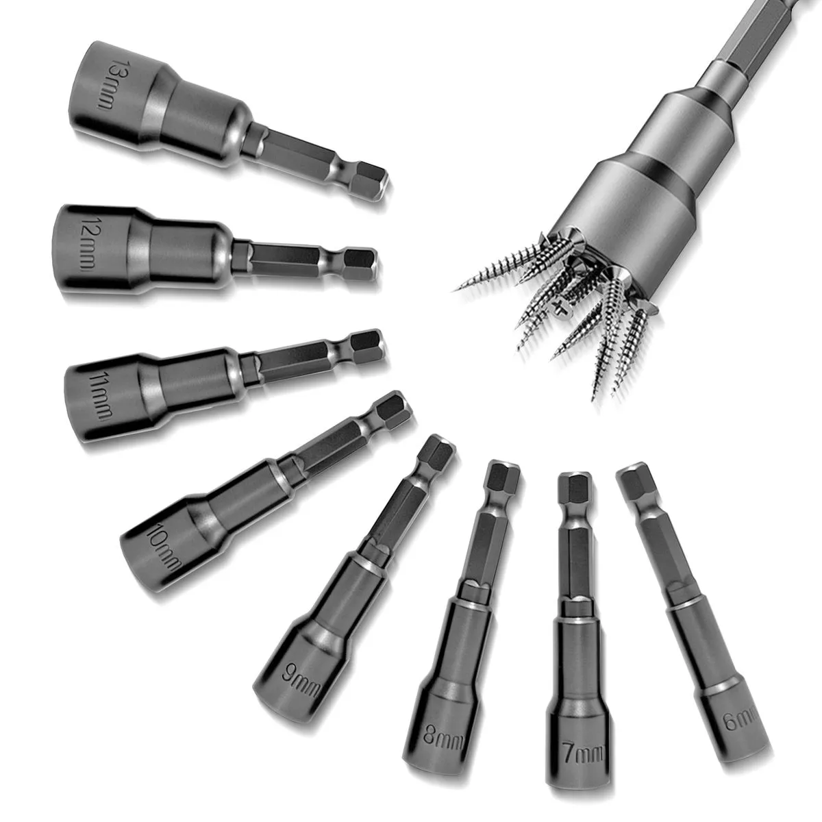 Heydake 8pcs Magnetic Nut Driver Bit Set - for Impact Drivers & Drills