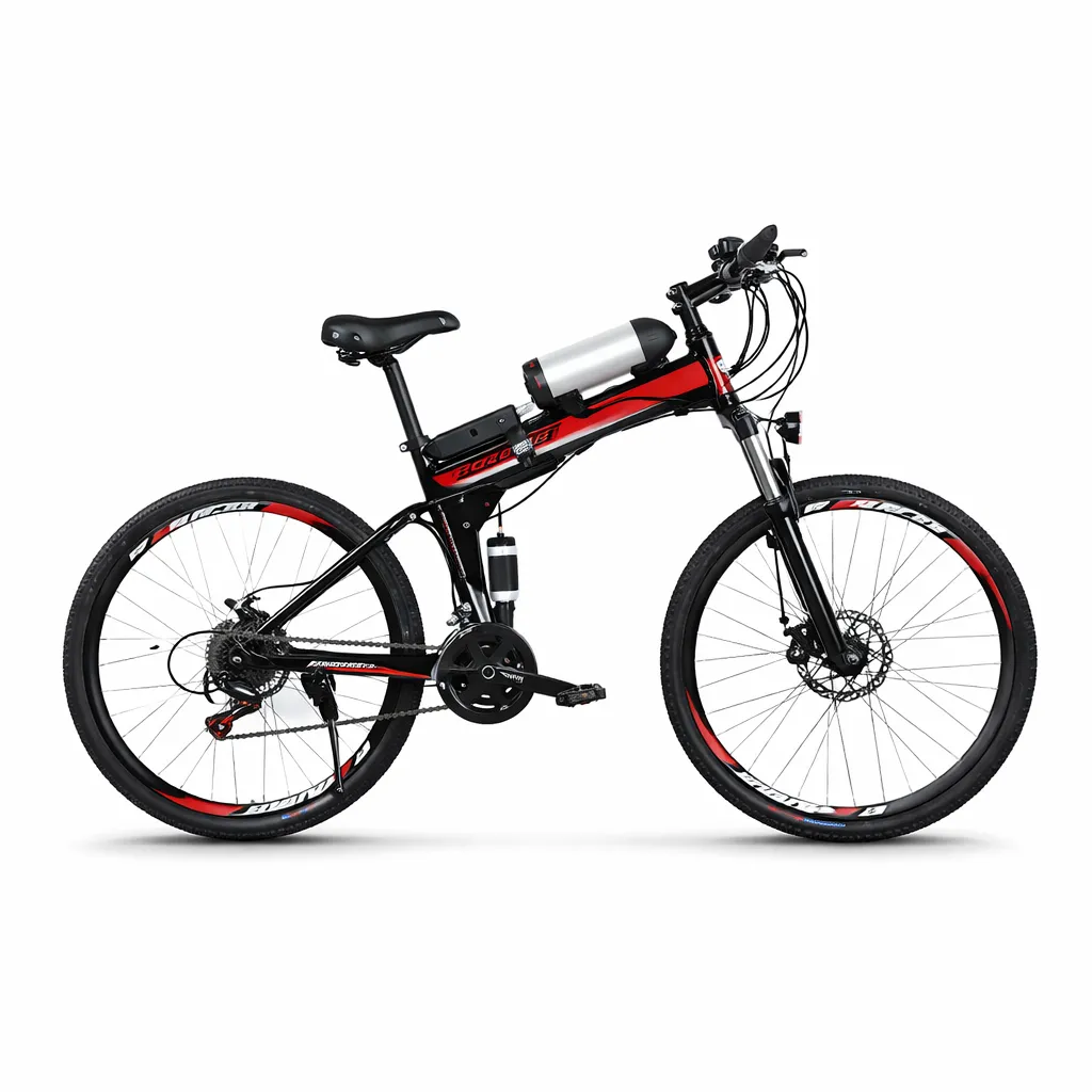 Electric Foldable Bike - 26" Wheels, Disc Brakes - Black/Red