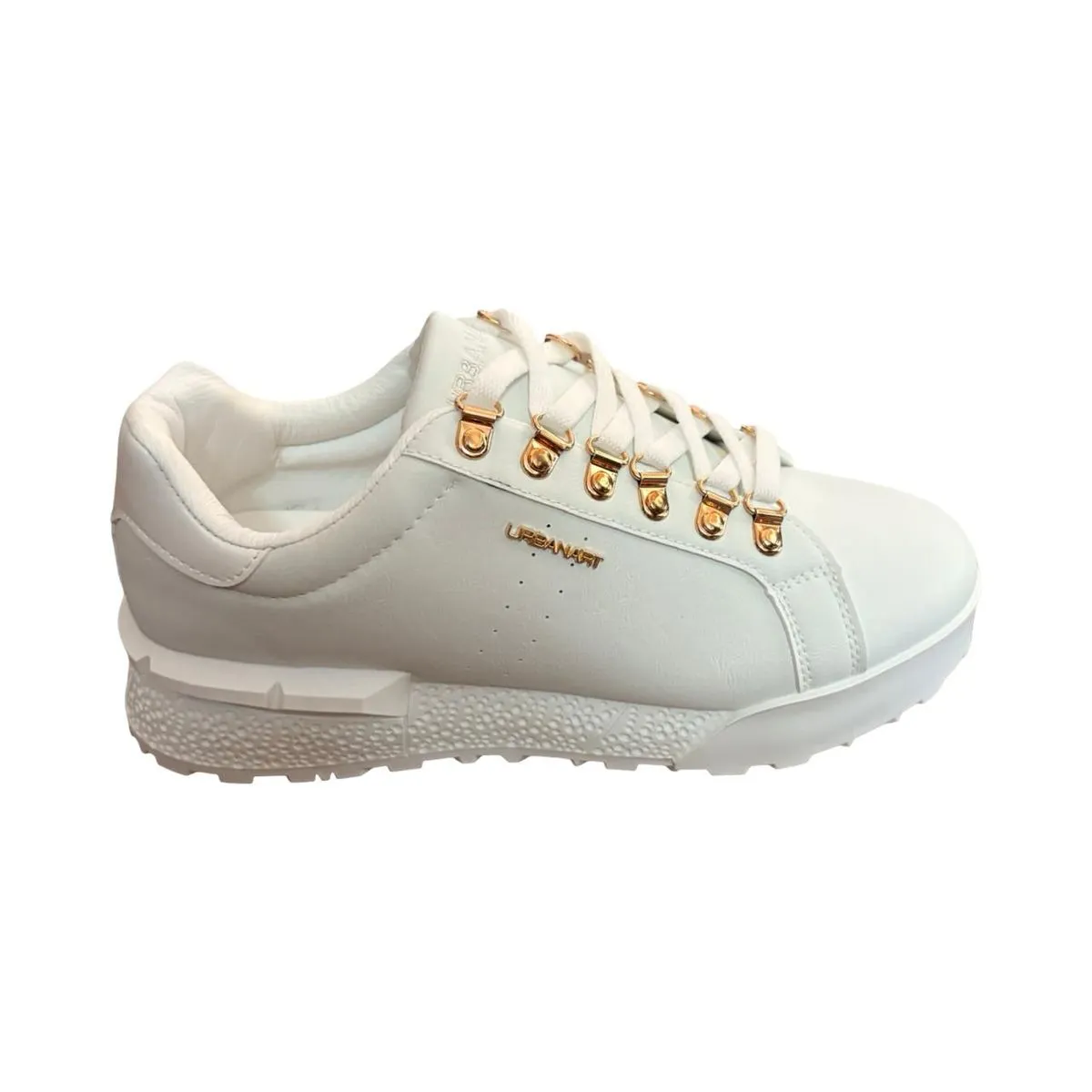 Men's Casual White Sneakers - Lace-Up Shoes with Metal Eyelets