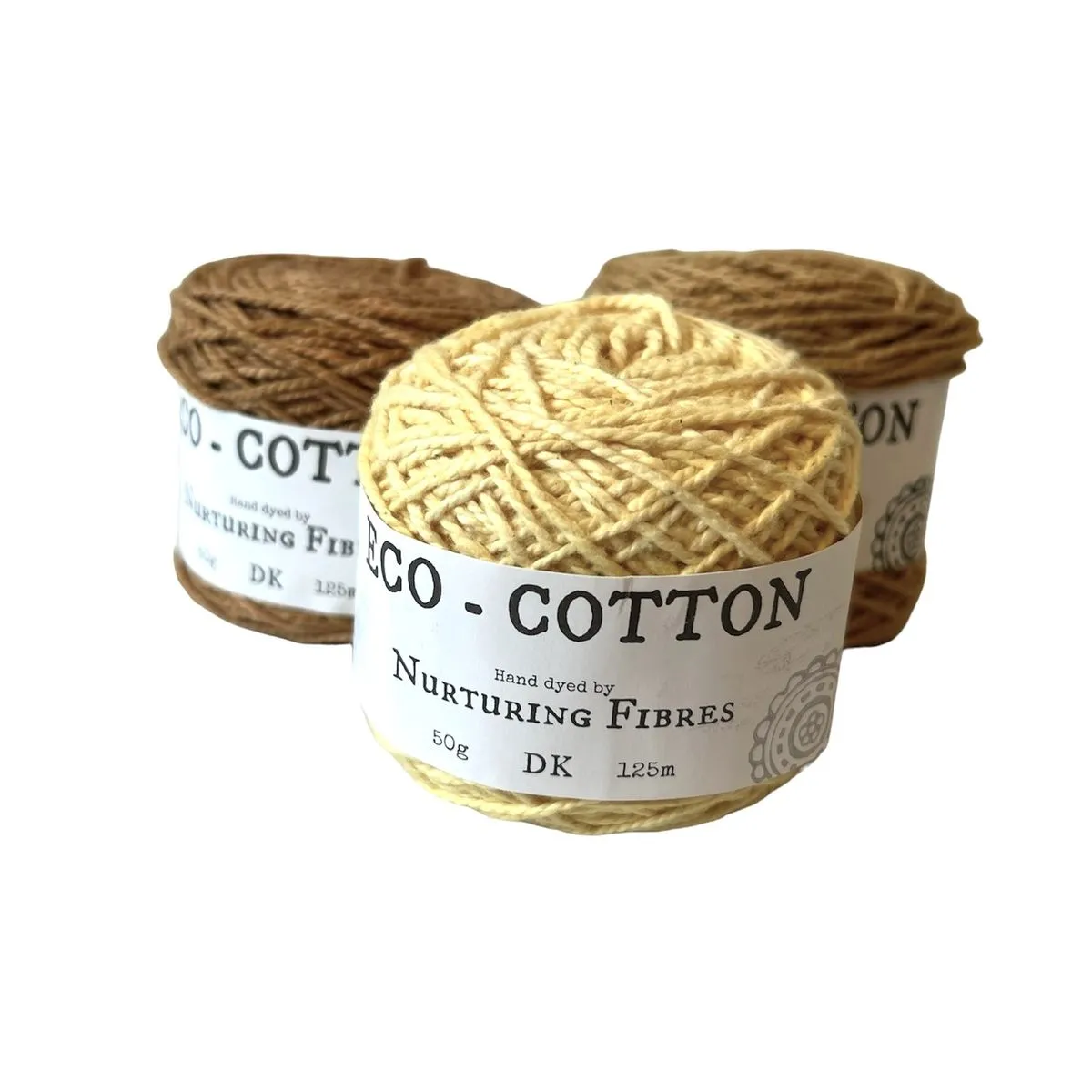 Nurturing Fibres Eco-Cotton Yarn Set 100 % Cotton ( 3 x 50 g balls) - Bessie Sahara Old Gold