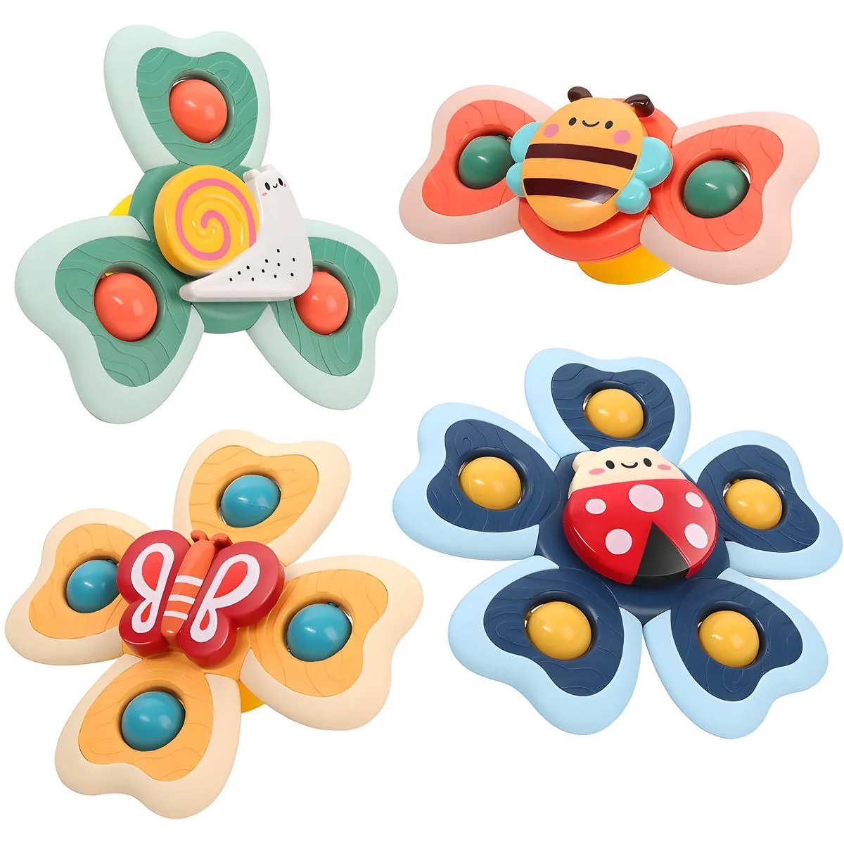4 Pieces Suction Cup Spinner Toys Set Baby Spinning Top Bath Toys Sensory Toys