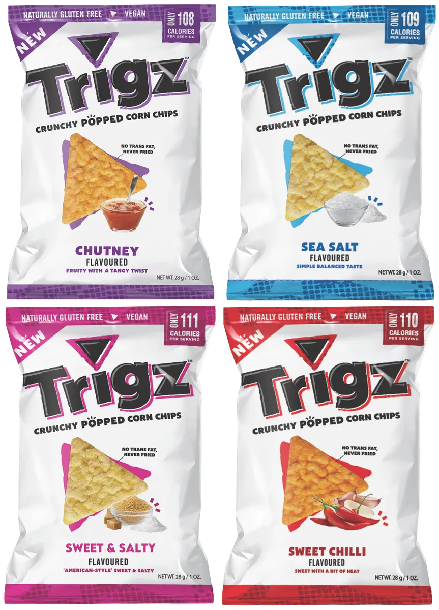 Corn Chips | Chutney, Chilli, Sea Salt, Sweet | 40 Pack | Trigz