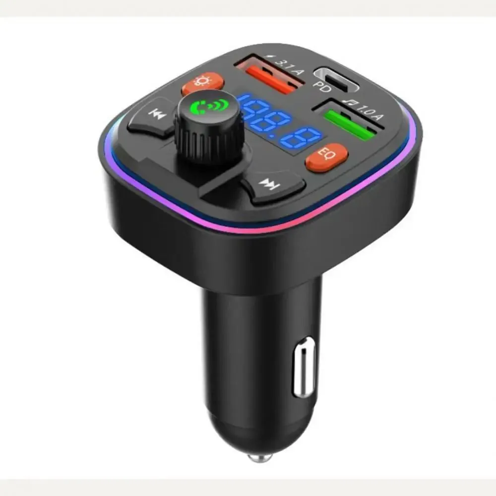 Bluetooth 5.0 Car FM Transmitter & Triple-Port Fast Charger with RGB Lights