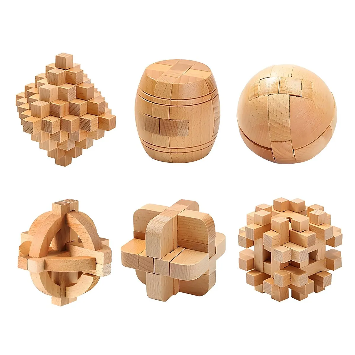6 Pieces Wooden Brain Teaser Puzzles, 3D IQ Challenge Puzzle Games