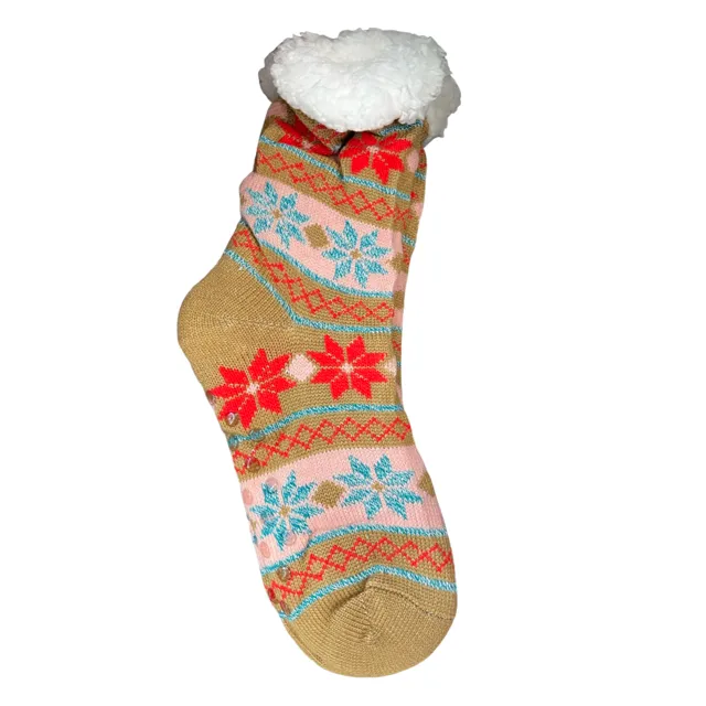 Fluffy Thermal Sherpa Indoor Slipper Socks - Brown